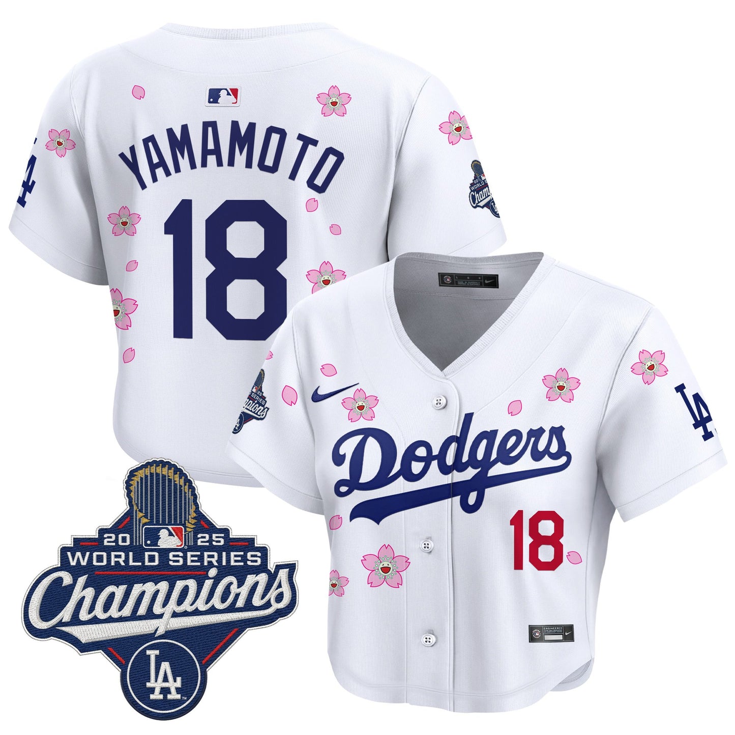 Women's Dodgers 2025 World Series Champions x Tokyo Series Crop Top Baseball Jersey - All Stitched