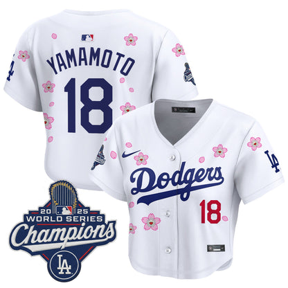 Women's Dodgers 2025 World Series Champions x Tokyo Series Crop Top Baseball Jersey - All Stitched