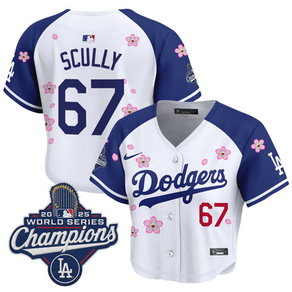 Women's Dodgers 2025 World Series Champions x Tokyo Series Crop Top Baseball Jersey - All Stitched