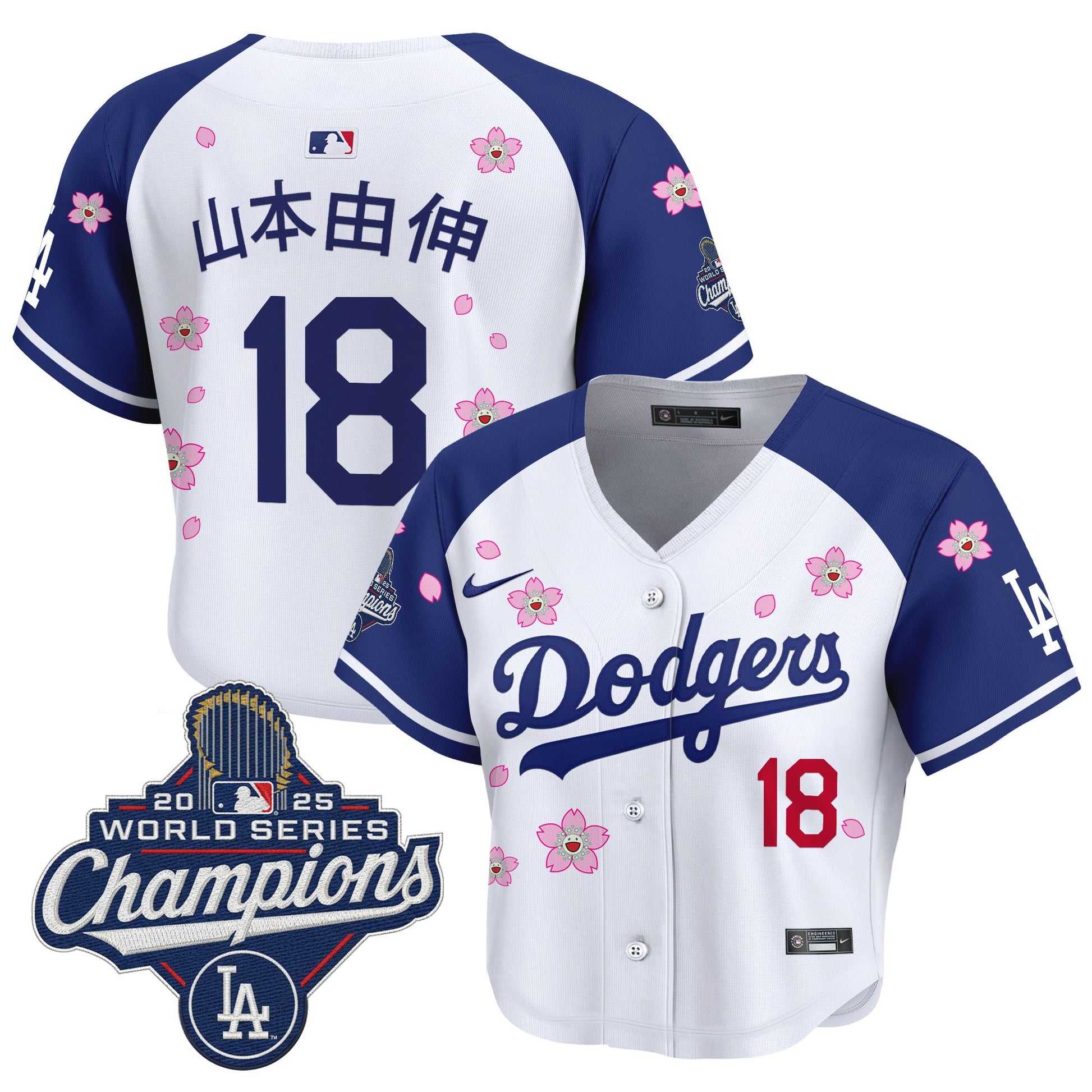 Women's Dodgers 2025 World Series Champions x Tokyo Series Crop Top Baseball Jersey - All Stitched