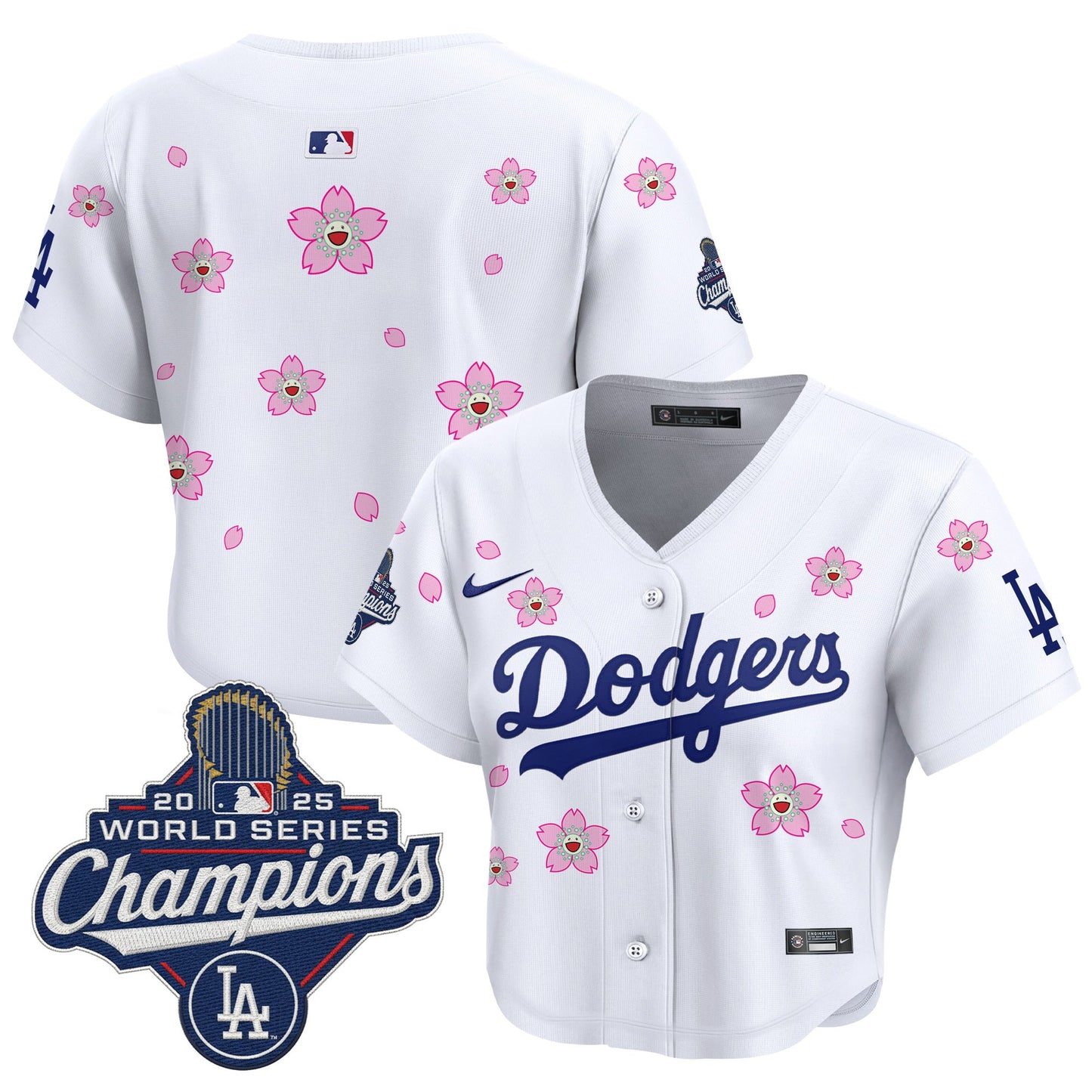 Women's Dodgers 2025 World Series Champions x Tokyo Series Crop Top Baseball Jersey - All Stitched