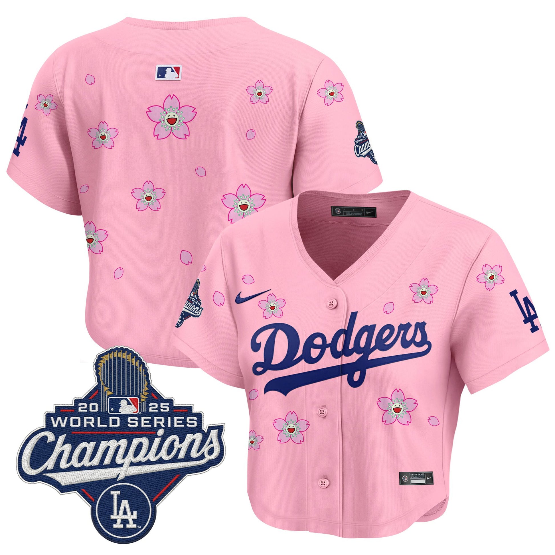 Women's Dodgers 2025 World Series Champions x Tokyo Series Crop Top Baseball Jersey - All Stitched