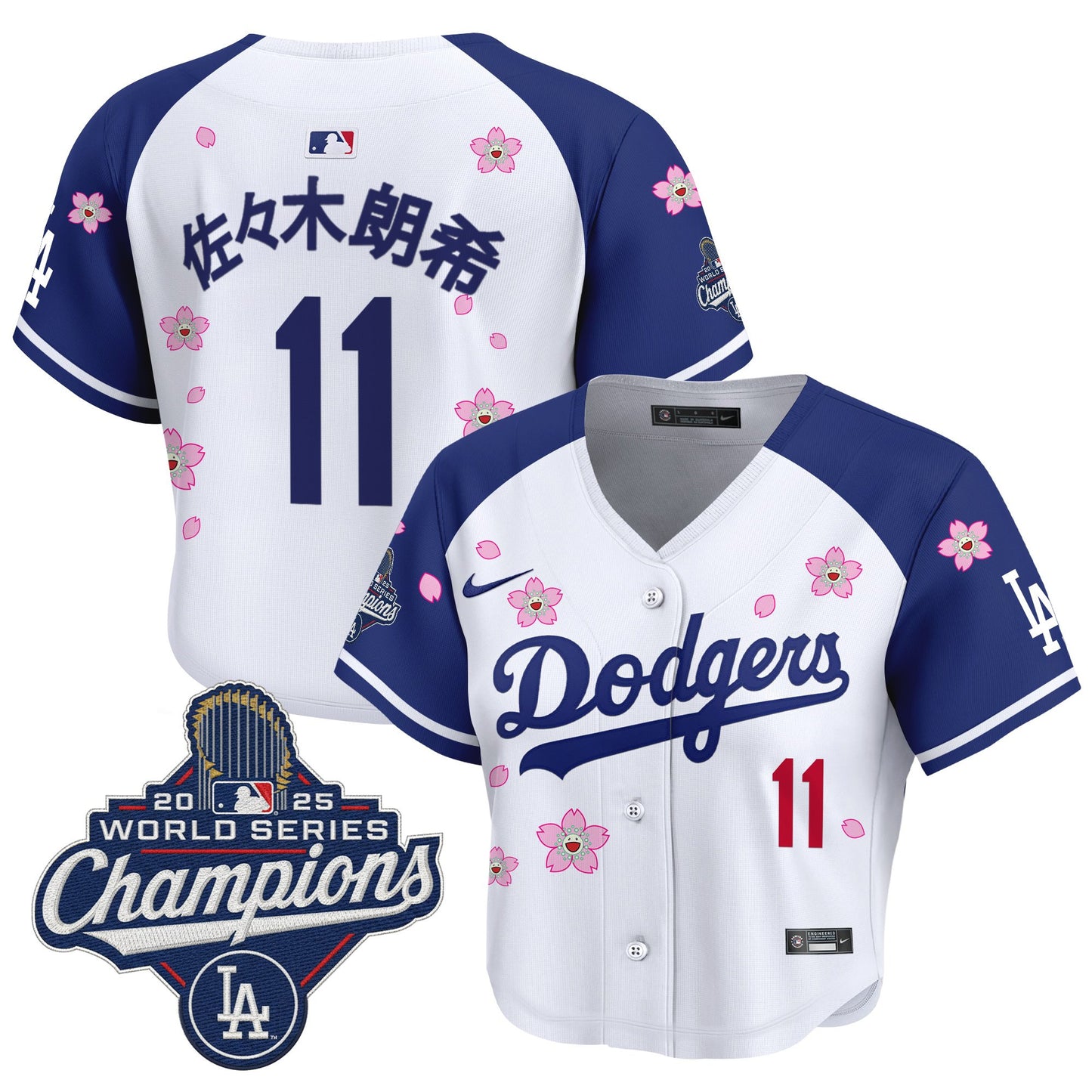 Women's Dodgers 2025 World Series Champions x Tokyo Series Crop Top Baseball Jersey - All Stitched