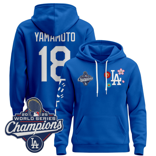 Yoshinobu Yamamoto Dodgers World Series Royal Blue Pullover Hoodie - Stitched