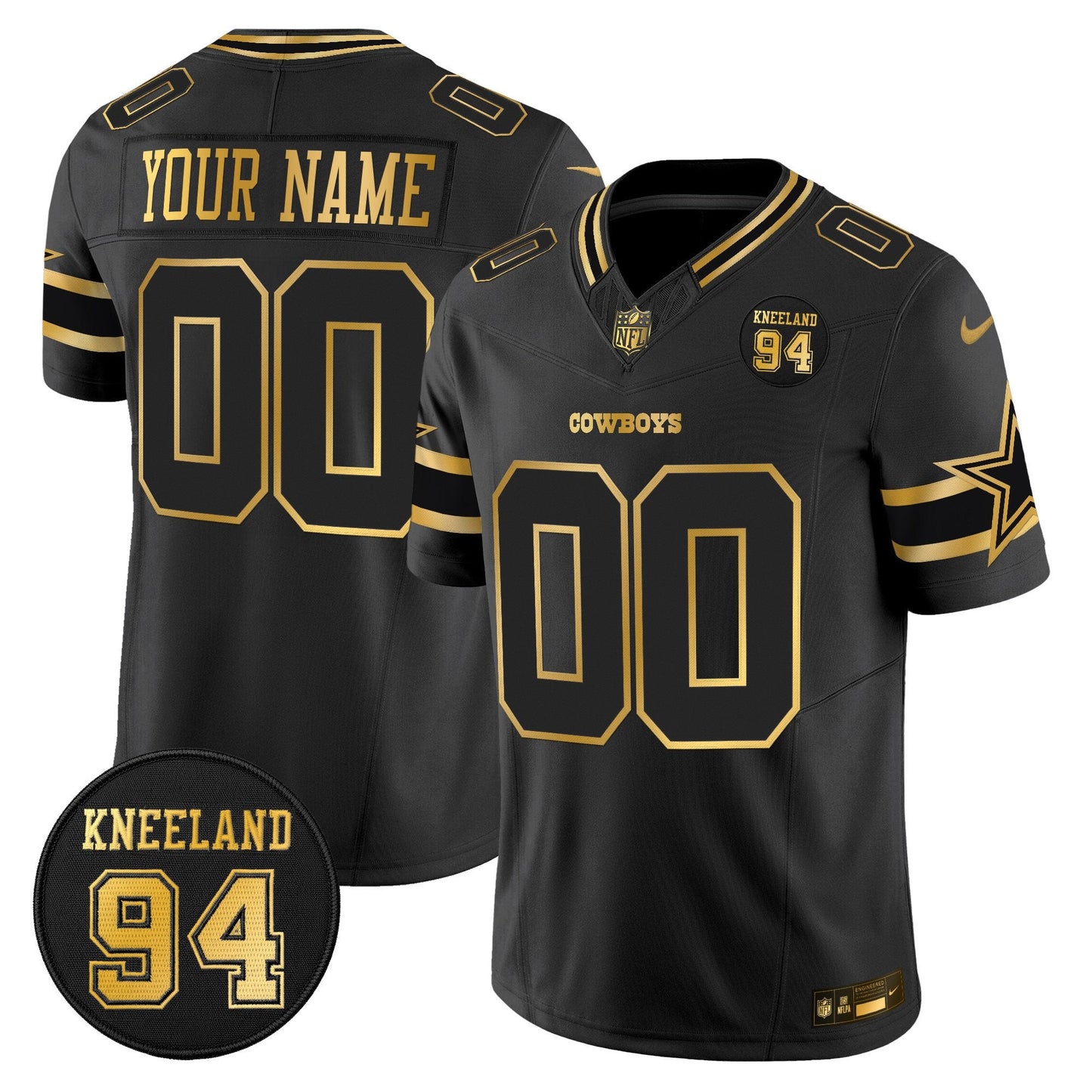 Dallas Cowboys #94 Marshawn Kneeland Memorial Patch Gold Vapor Limited Custom Jersey - All Stitched