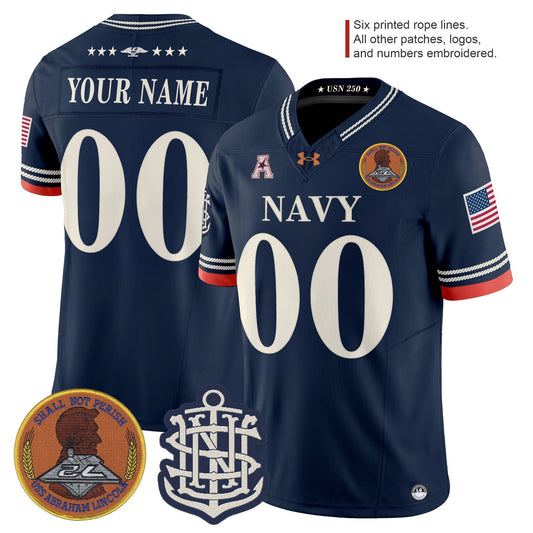 Navy Midshipmen 250th Anniversary Vapor Limited Custom Jersey - Stitched