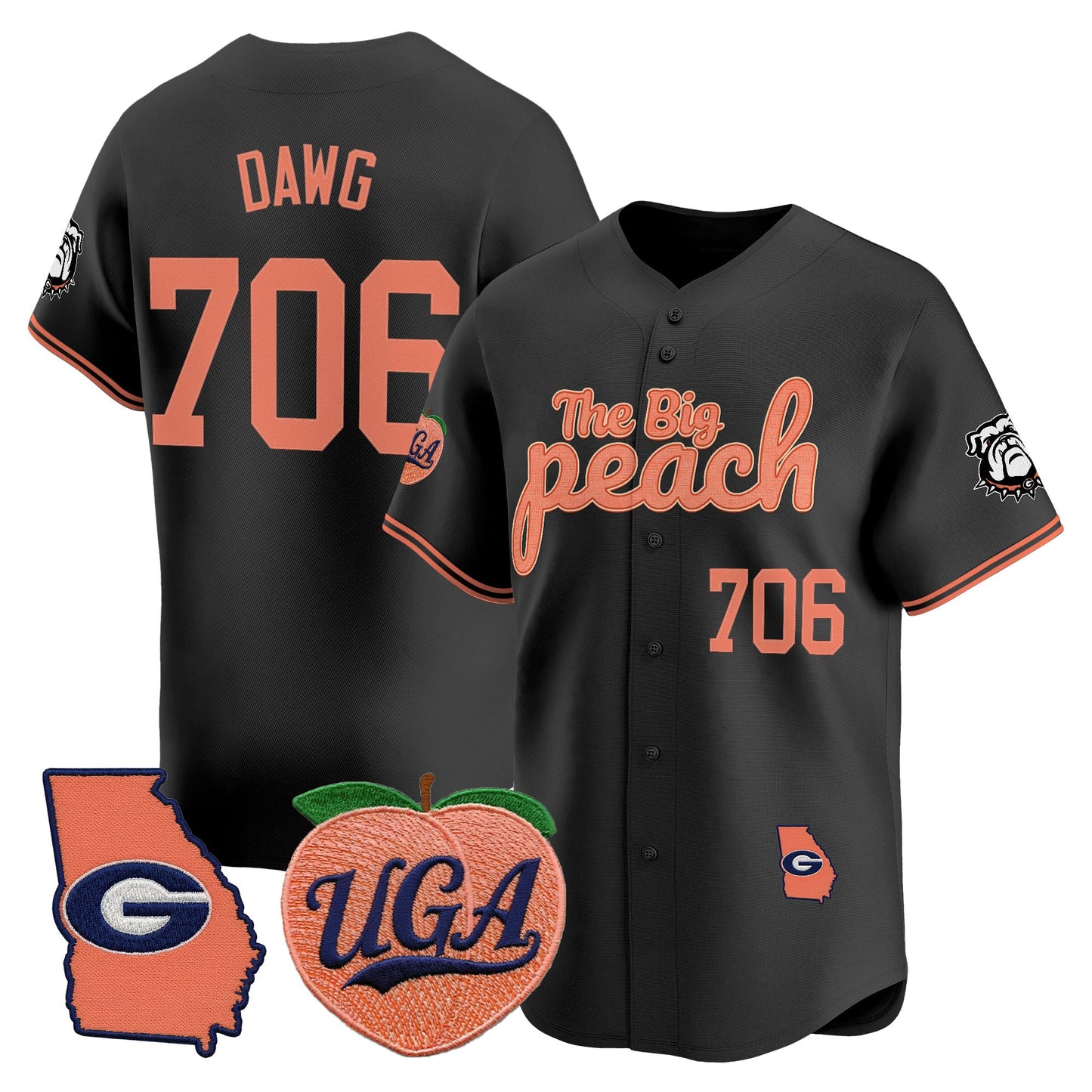 Men's Georgia Bulldogs The Big Peach Vapor Baseball Jersey - All stitched