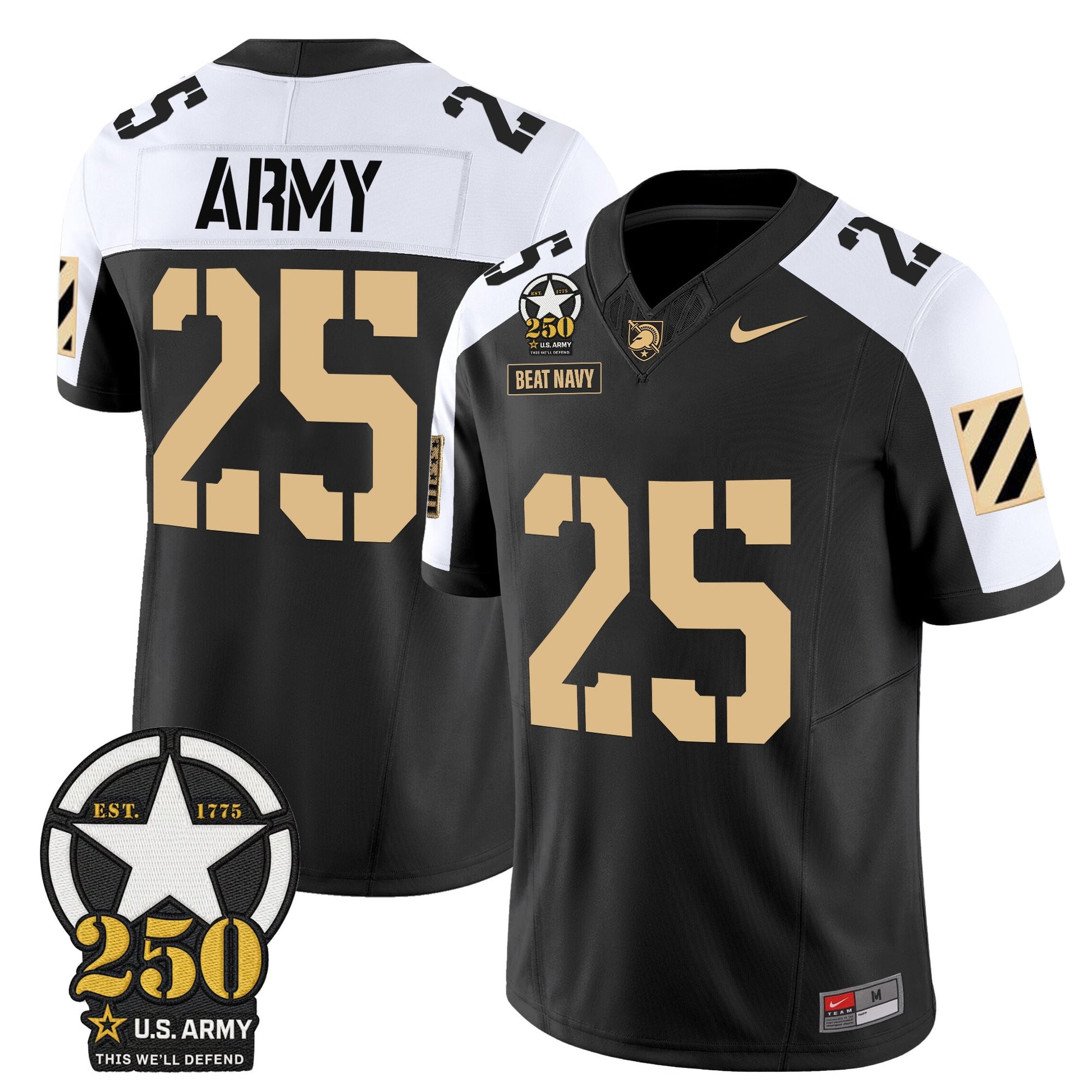 Men's Army Black Knights 250th Anniversary Patch Vapor Limited Jersey - All Stitched