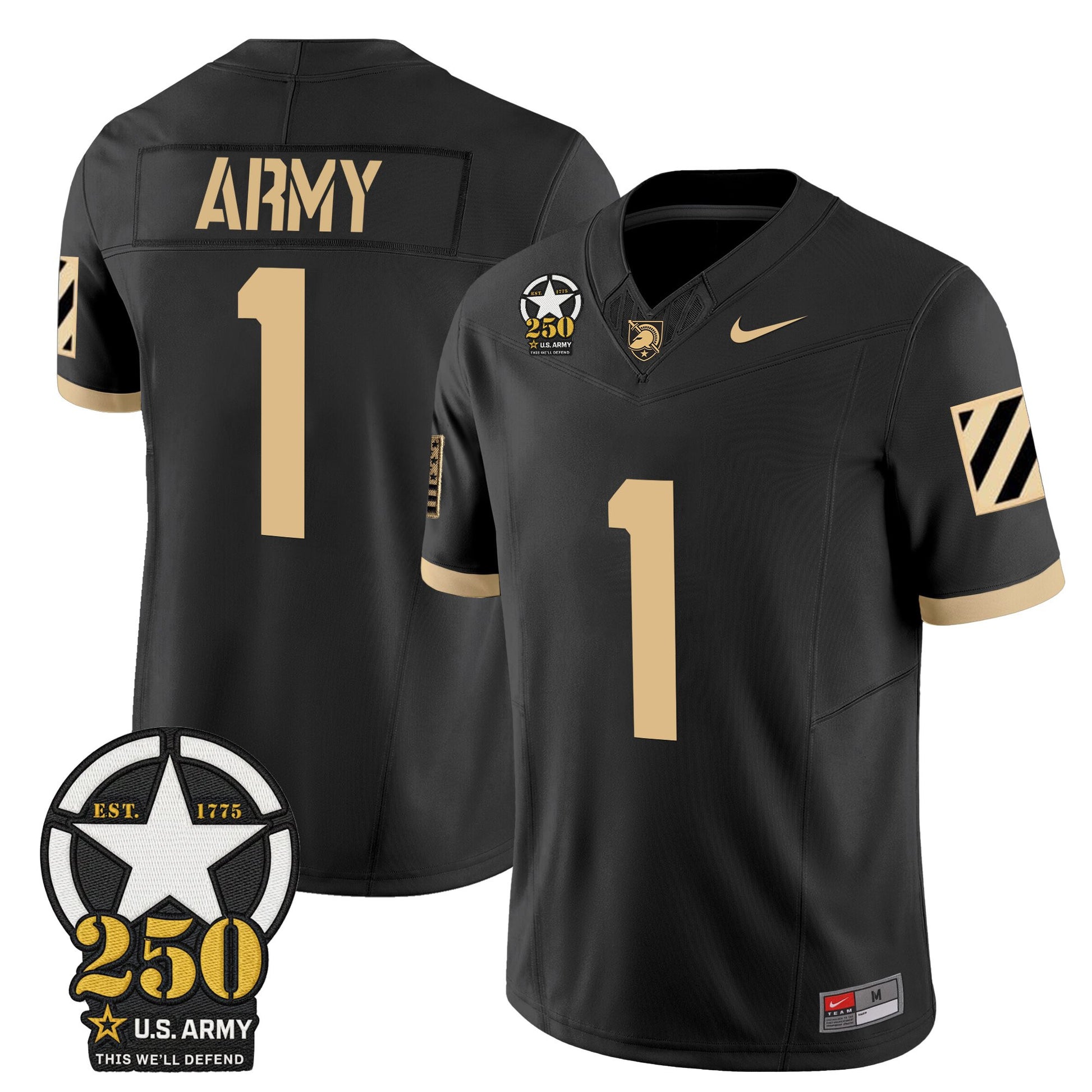 Men's Army Black Knights 250th Anniversary Patch Vapor Limited Jersey - All Stitched