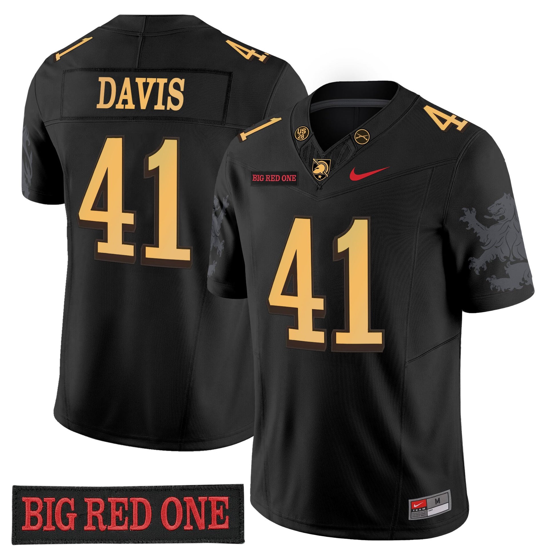 Army Black Knights 'Big Red One Edition' Vapor Jersey - Stitched Numbers/Patches - Black Lion Graphic Sleeves