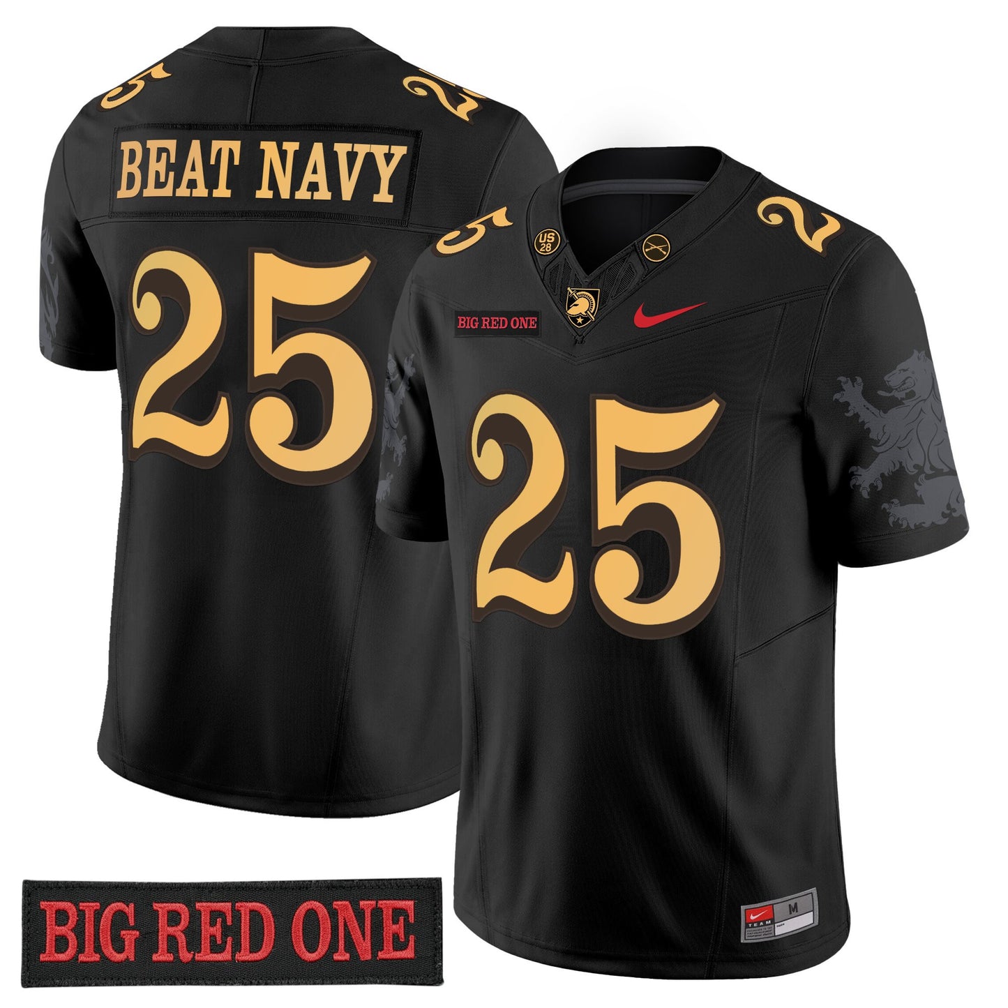 Army Black Knights 'Big Red One Edition' Vapor Jersey - Stitched Numbers/Patches - Black Lion Graphic Sleeves