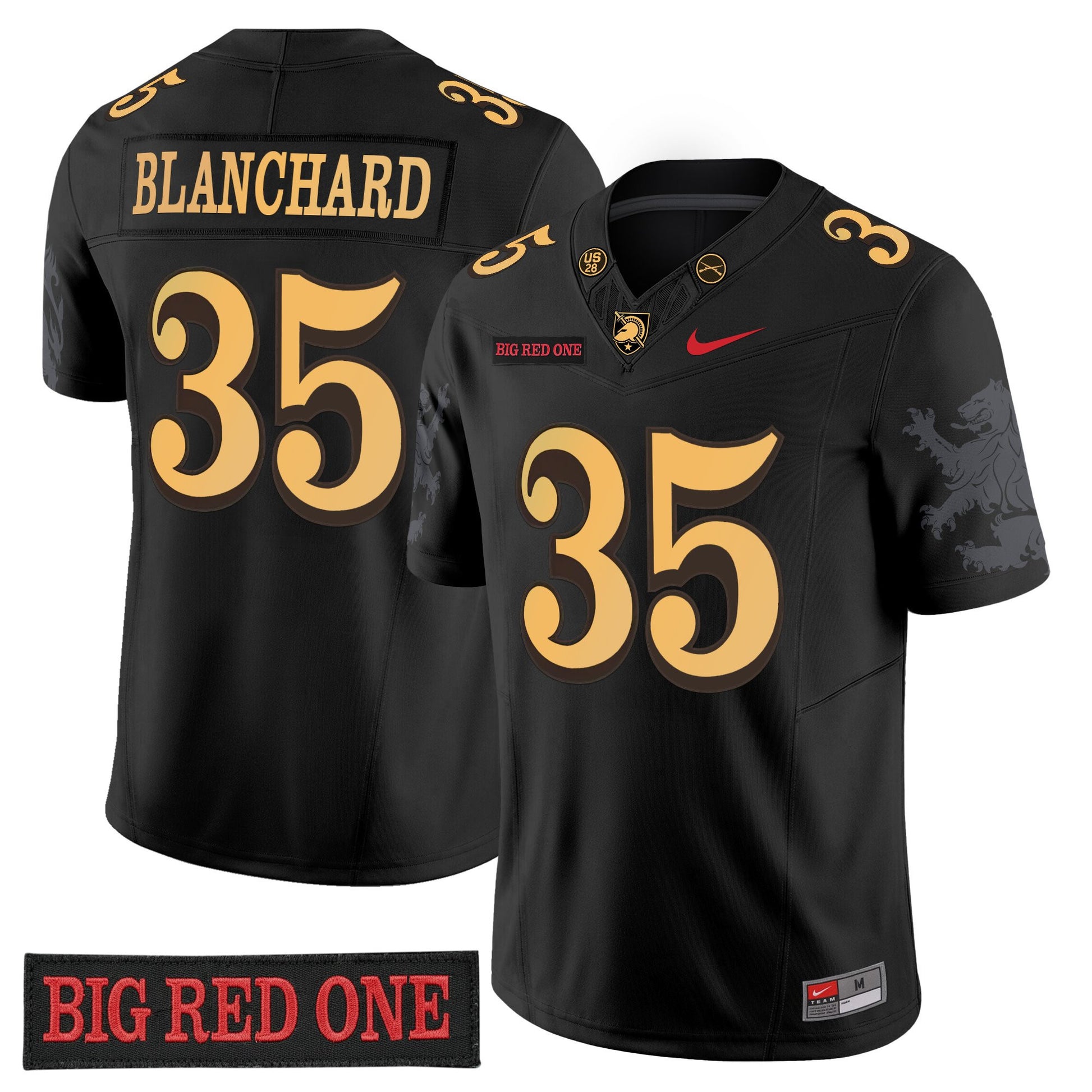 Army Black Knights 'Big Red One Edition' Vapor Jersey - Stitched Numbers/Patches - Black Lion Graphic Sleeves