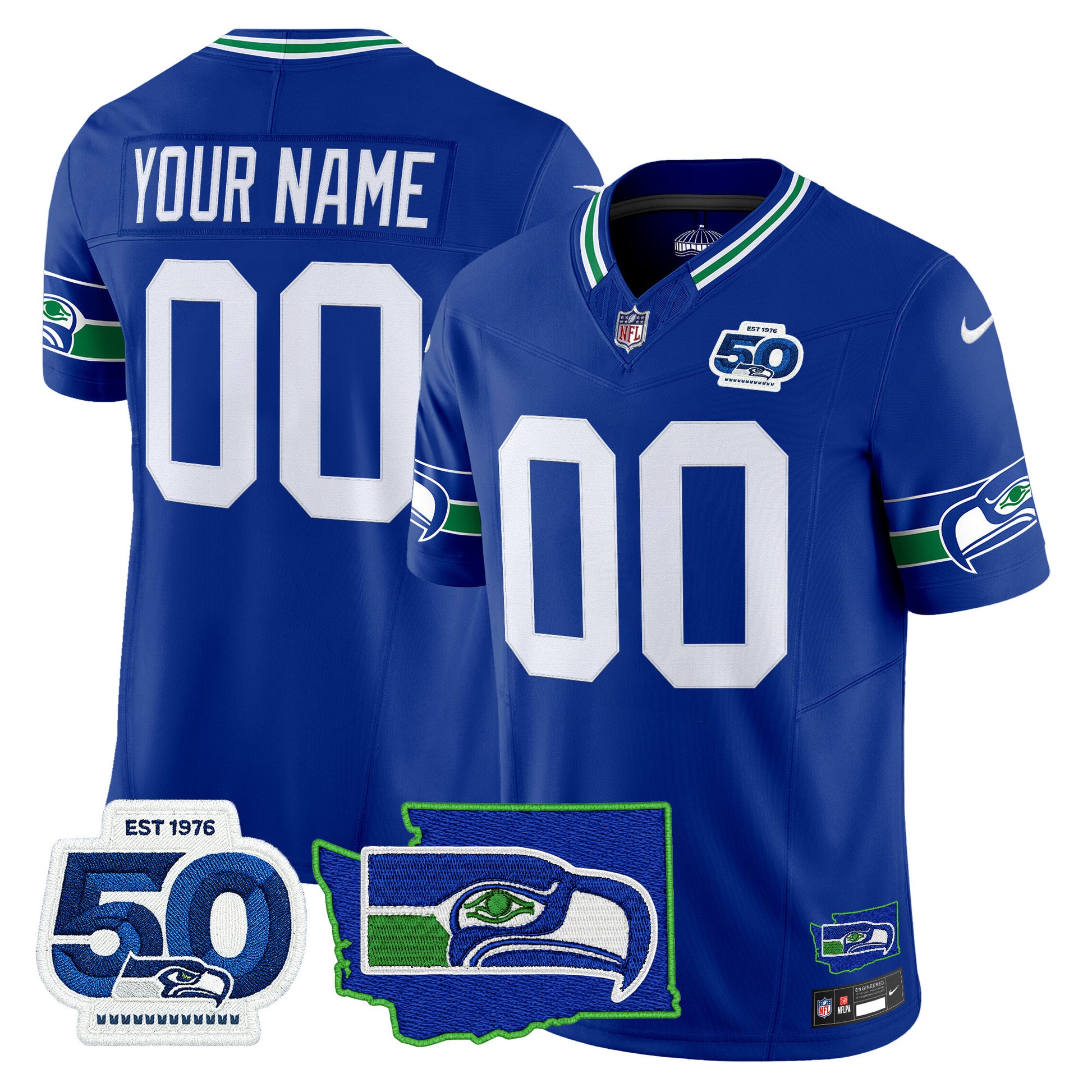 Seattle Seahawks 50th Anniversary Patch Vapor Limited Custom Jersey - All Stitched