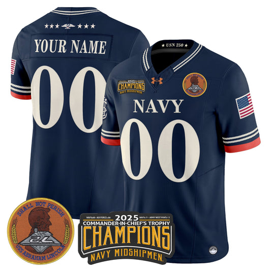 Navy Midshipmen 250th Anniversary Vapor Limited Custom Jersey - 2025 Commander-In-Chief's Trophy Champions Patch - Stitched