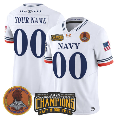 Navy Midshipmen 250th Anniversary Vapor Limited Custom Jersey - 2025 Commander-In-Chief's Trophy Champions Patch - Stitched
