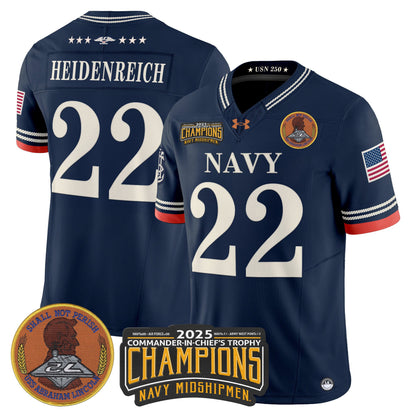 Men's Navy Midshipmen 250th Anniversary Vapor Limited Jersey - 2025 Commander-In-Chief's Trophy Champions Patch - Stitched