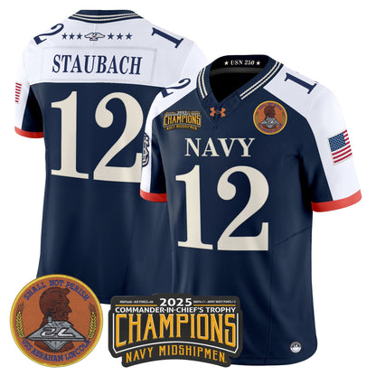 Men's Navy Midshipmen 250th Anniversary Vapor Limited Jersey - 2025 Commander-In-Chief's Trophy Champions Patch - Stitched