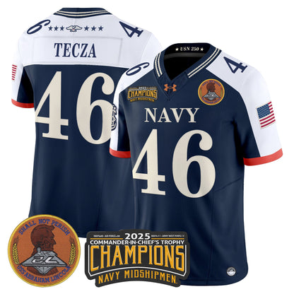 Men's Navy Midshipmen 250th Anniversary Vapor Limited Jersey - 2025 Commander-In-Chief's Trophy Champions Patch - Stitched