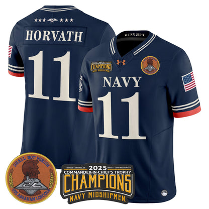 Men's Navy Midshipmen 250th Anniversary Vapor Limited Jersey - 2025 Commander-In-Chief's Trophy Champions Patch - Stitched