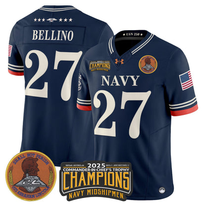 Men's Navy Midshipmen 250th Anniversary Vapor Limited Jersey - 2025 Commander-In-Chief's Trophy Champions Patch - Stitched