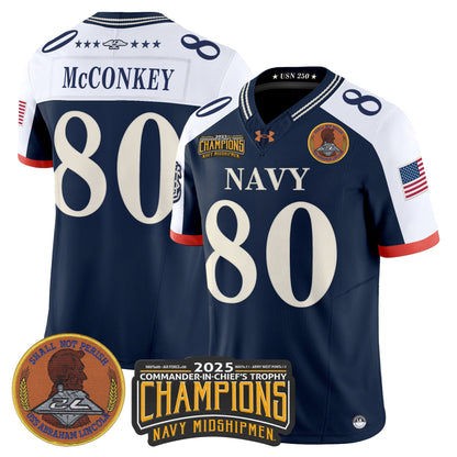 Men's Navy Midshipmen 250th Anniversary Vapor Limited Jersey - 2025 Commander-In-Chief's Trophy Champions Patch - Stitched