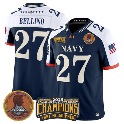 Men's Navy Midshipmen 250th Anniversary Vapor Limited Jersey - 2025 Commander-In-Chief's Trophy Champions Patch - Stitched