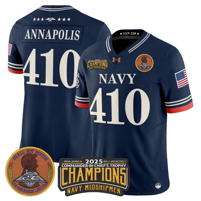 Men's Navy Midshipmen 250th Anniversary Vapor Limited Jersey - 2025 Commander-In-Chief's Trophy Champions Patch - Stitched