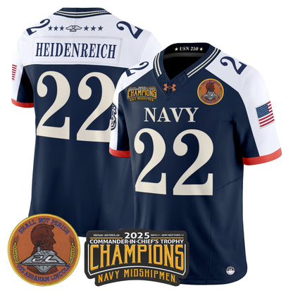 Men's Navy Midshipmen 250th Anniversary Vapor Limited Jersey - 2025 Commander-In-Chief's Trophy Champions Patch - Stitched