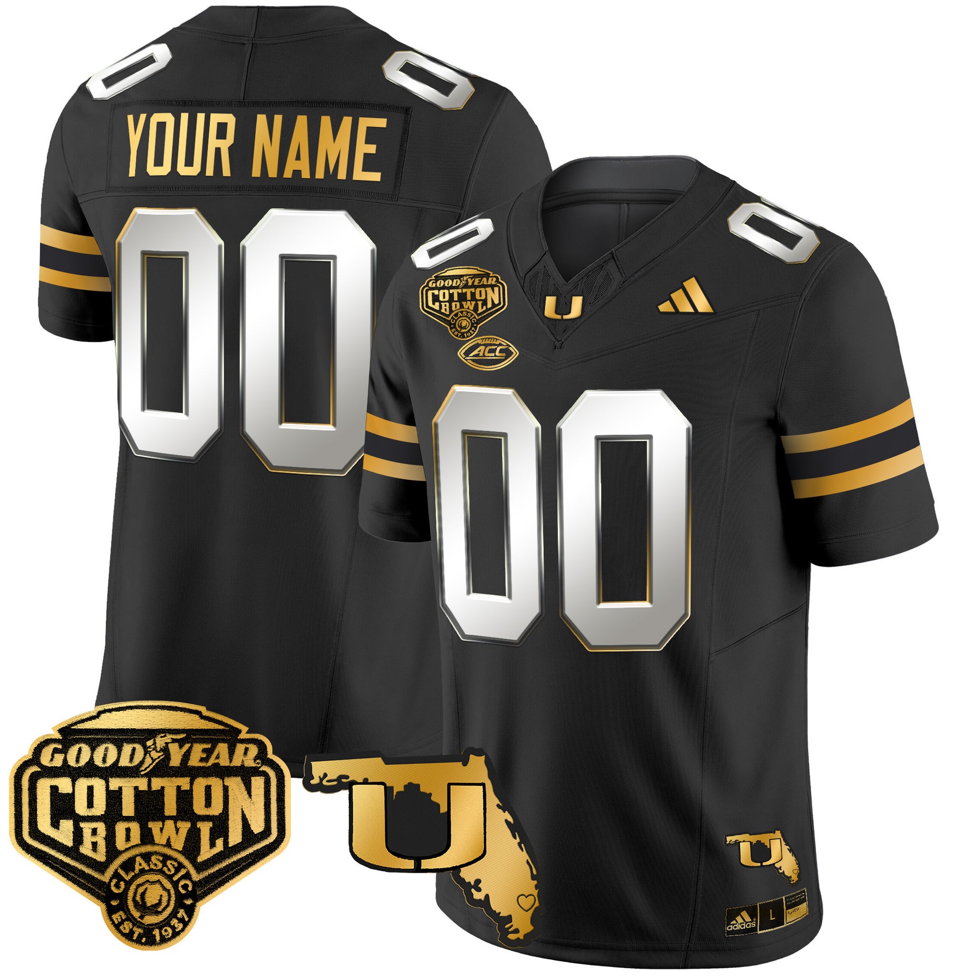 Miami Hurricanes 2025/26 Cotton Bowl & Florida Patch Gold Vapor Limited Custom Jersey - All Stitched
