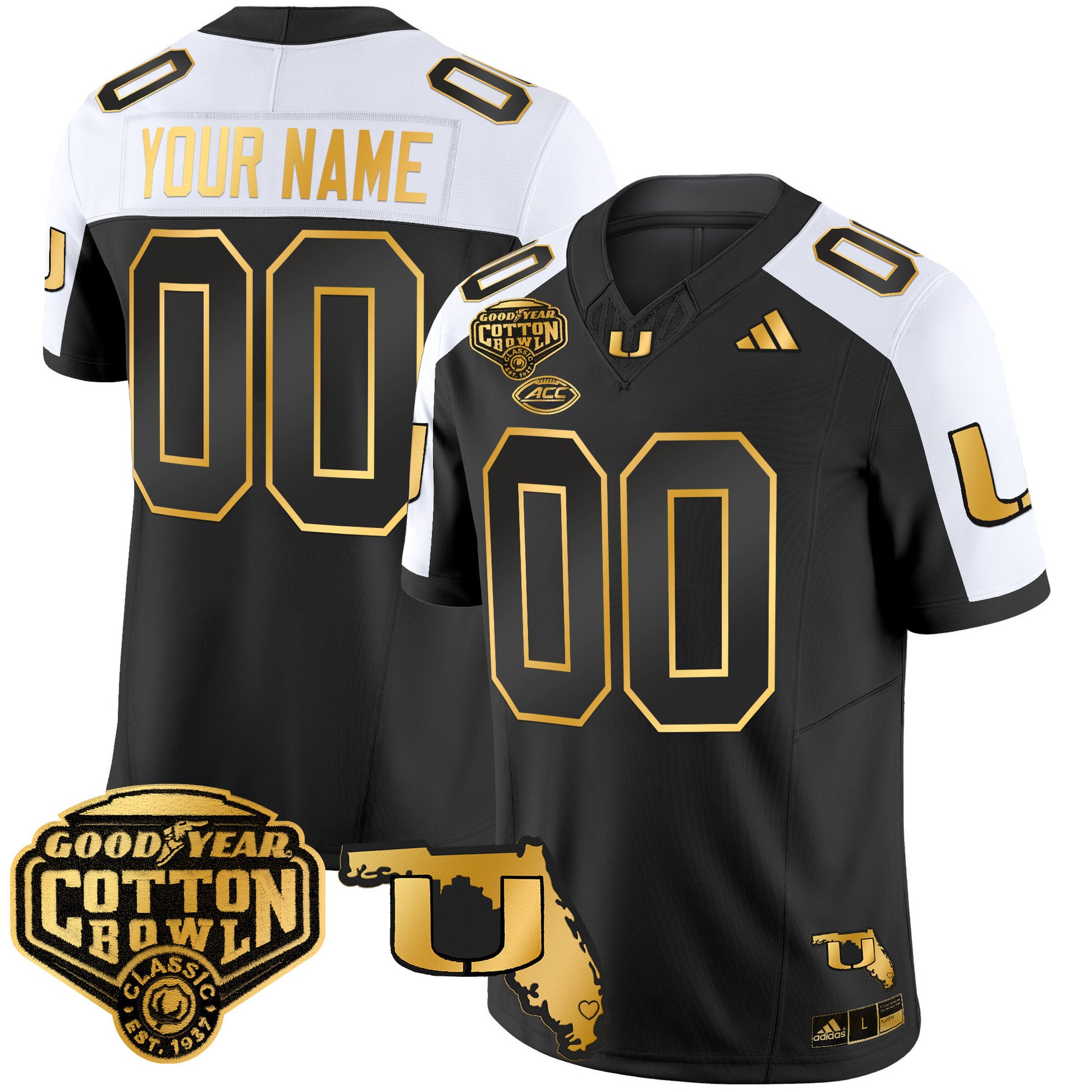 Miami Hurricanes 2025/26 Cotton Bowl & Florida Patch Gold Vapor Limited Custom Jersey - All Stitched