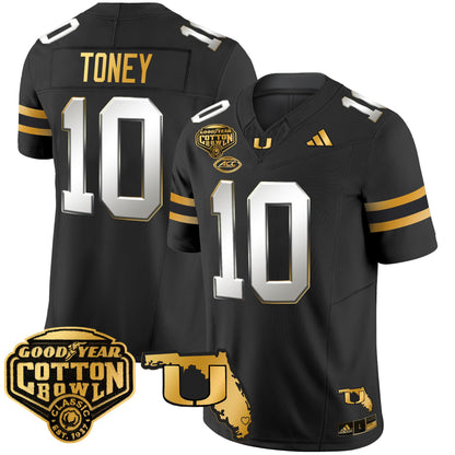 Men's Miami Hurricanes 2025/26 Cotton Bowl & Florida Patch Gold Vapor Limited Jersey - All Stitched