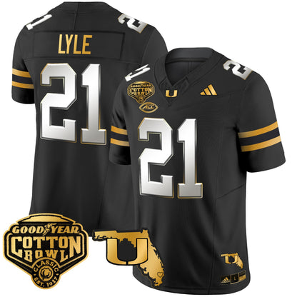 Men's Miami Hurricanes 2025/26 Cotton Bowl & Florida Patch Gold Vapor Limited Jersey - All Stitched