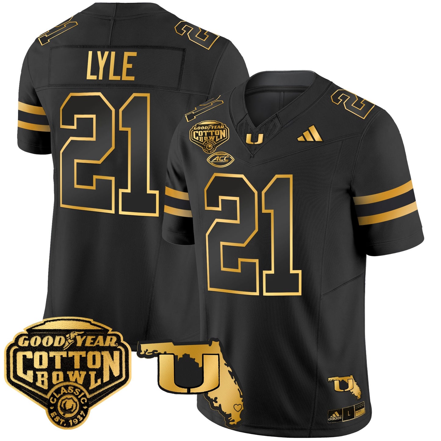 Men's Miami Hurricanes 2025/26 Cotton Bowl & Florida Patch Gold Vapor Limited Jersey - All Stitched