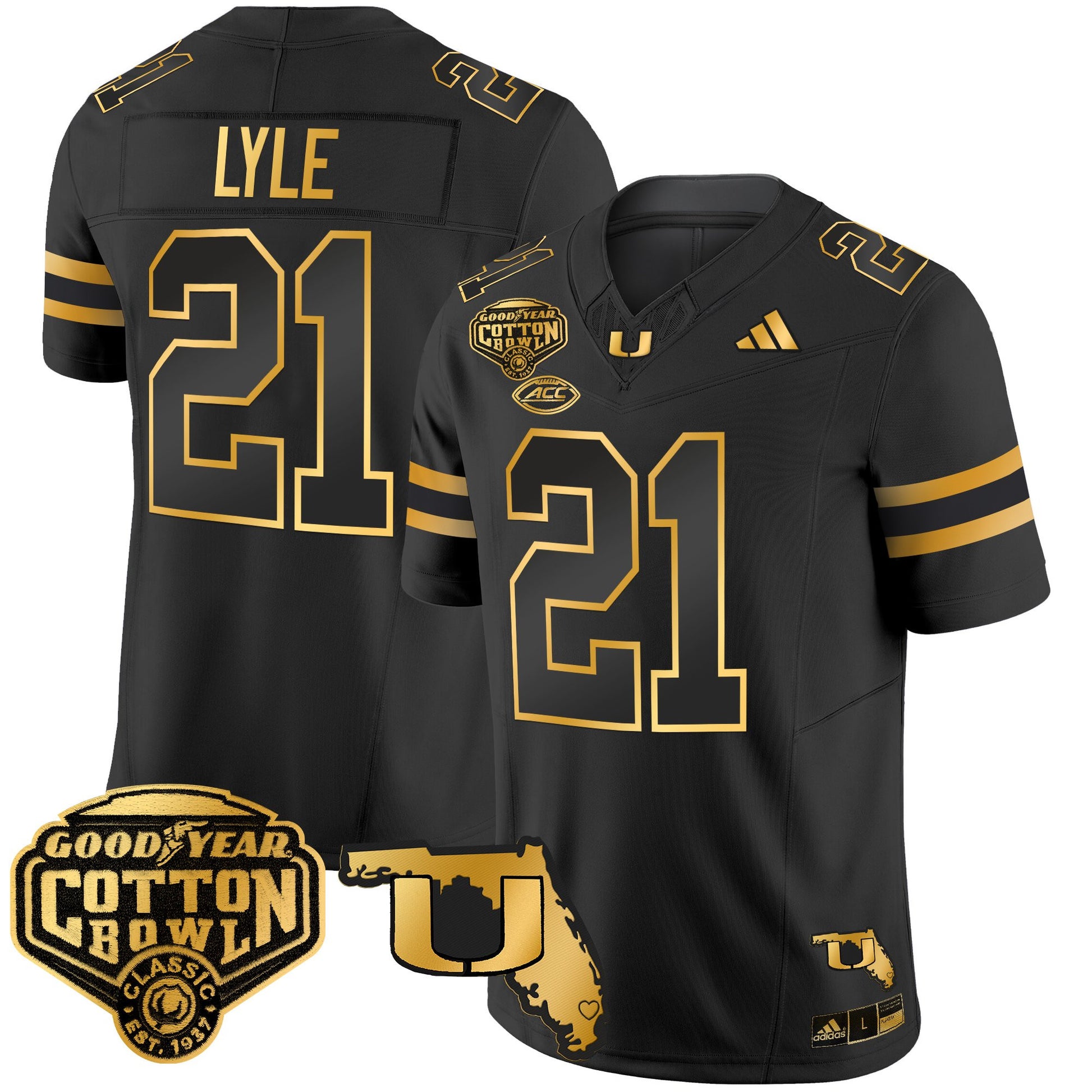 Men's Miami Hurricanes 2025/26 Cotton Bowl & Florida Patch Gold Vapor Limited Jersey - All Stitched