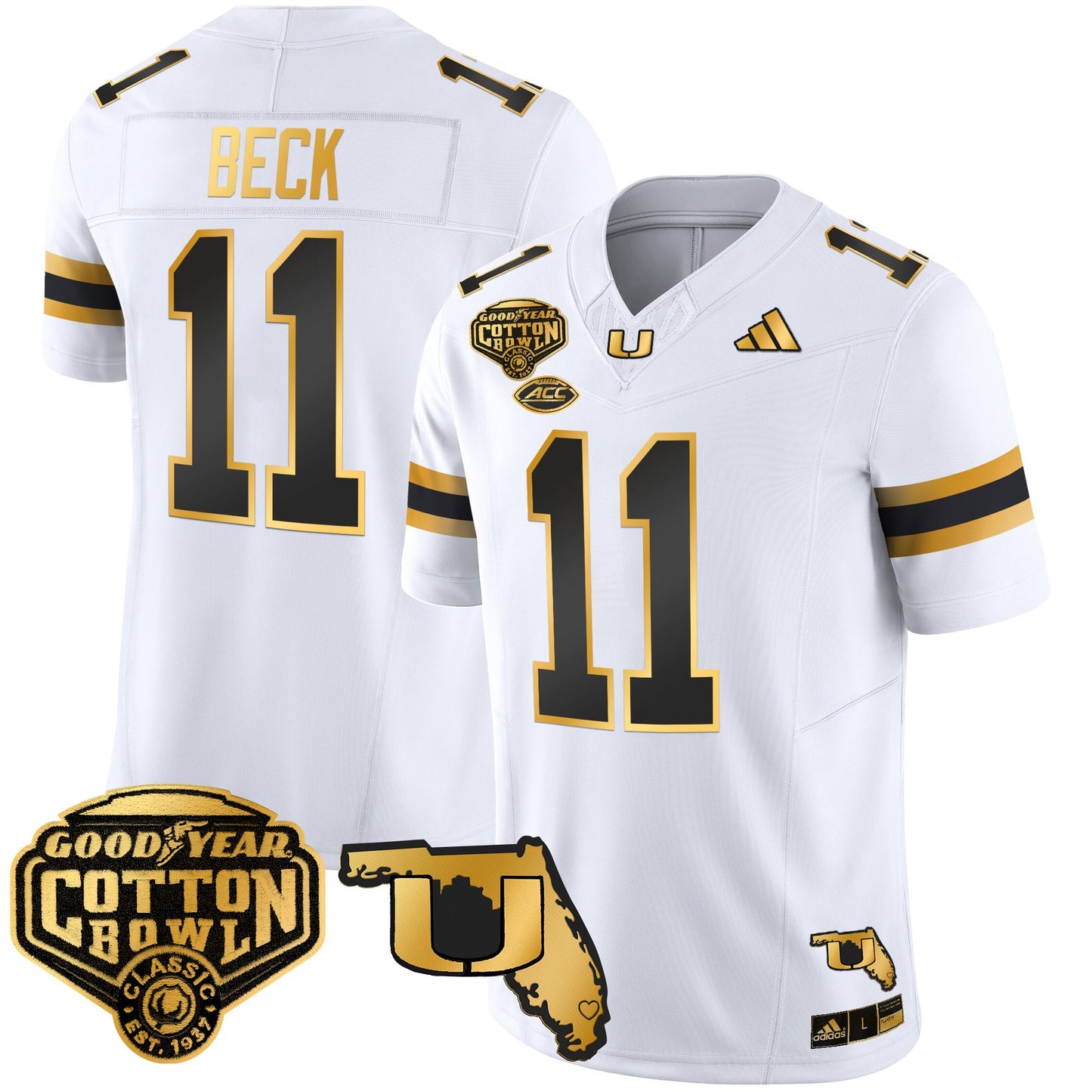 Men's Miami Hurricanes 2025/26 Cotton Bowl & Florida Patch Gold Vapor Limited Jersey - All Stitched