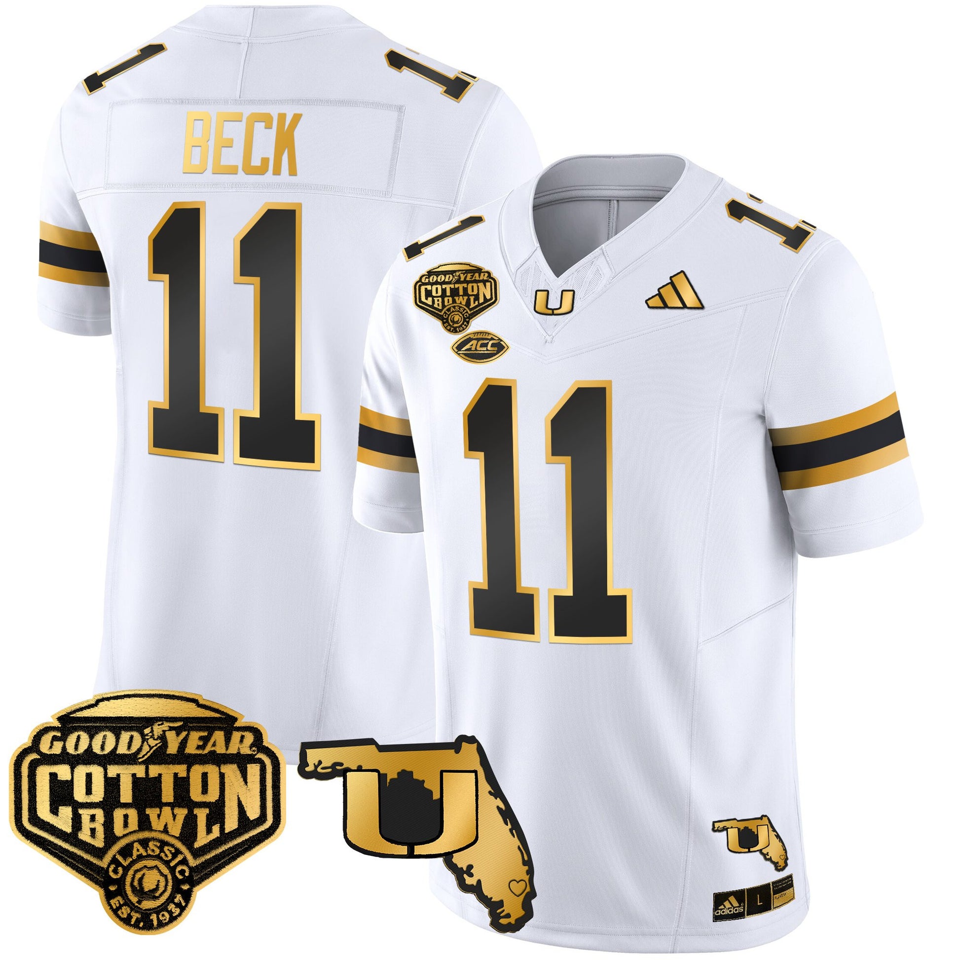 Men's Miami Hurricanes 2025/26 Cotton Bowl & Florida Patch Gold Vapor Limited Jersey - All Stitched