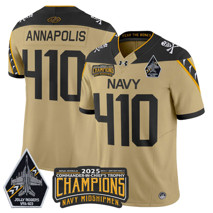 Men's Navy Midshipmen Jolly Rogers 2025 Commander-In-Chief's Trophy Champions Vapor Limited Jersey - All Stitched