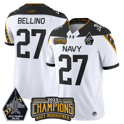 Men's Navy Midshipmen Jolly Rogers 2025 Commander-In-Chief's Trophy Champions Vapor Limited Jersey - All Stitched