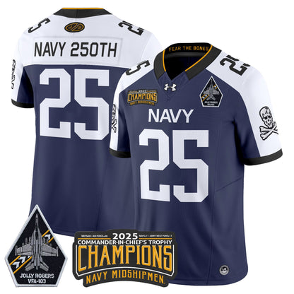 Men's Navy Midshipmen Jolly Rogers 2025 Commander-In-Chief's Trophy Champions Vapor Limited Jersey - All Stitched