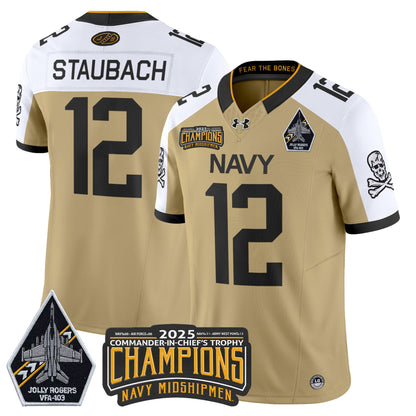 Men's Navy Midshipmen Jolly Rogers 2025 Commander-In-Chief's Trophy Champions Vapor Limited Jersey - All Stitched