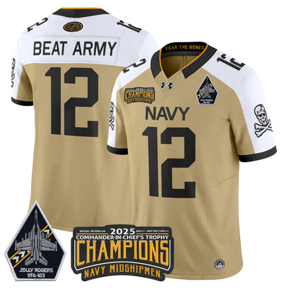 Men's Navy Midshipmen Jolly Rogers 2025 Commander-In-Chief's Trophy Champions Vapor Limited Jersey - All Stitched