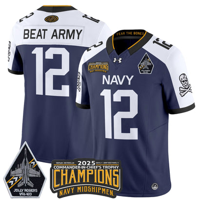 Men's Navy Midshipmen Jolly Rogers 2025 Commander-In-Chief's Trophy Champions Vapor Limited Jersey - All Stitched