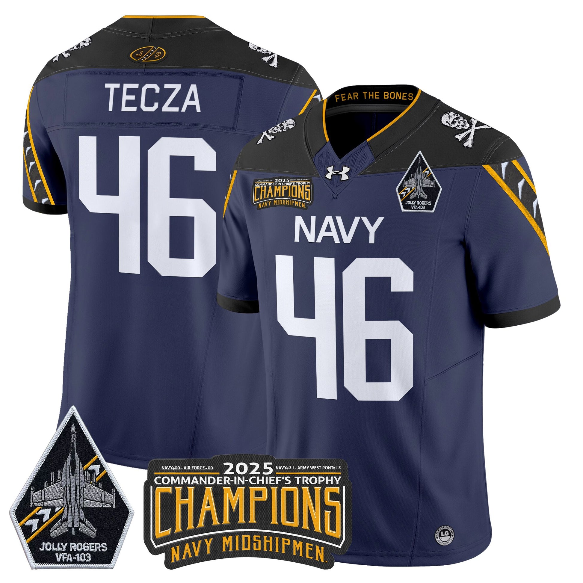 Men's Navy Midshipmen Jolly Rogers 2025 Commander-In-Chief's Trophy Champions Vapor Limited Jersey - All Stitched