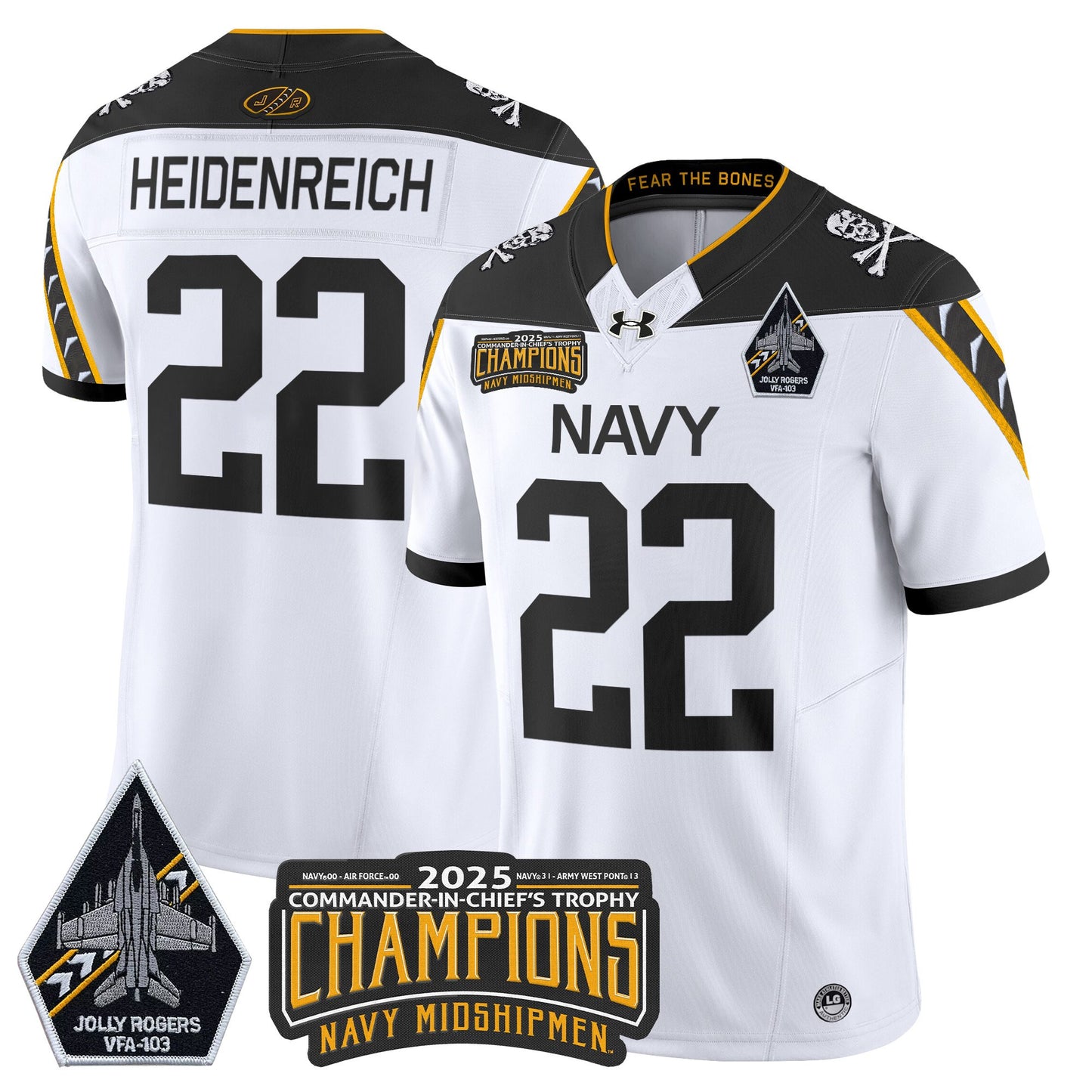 Men's Navy Midshipmen Jolly Rogers 2025 Commander-In-Chief's Trophy Champions Vapor Limited Jersey - All Stitched