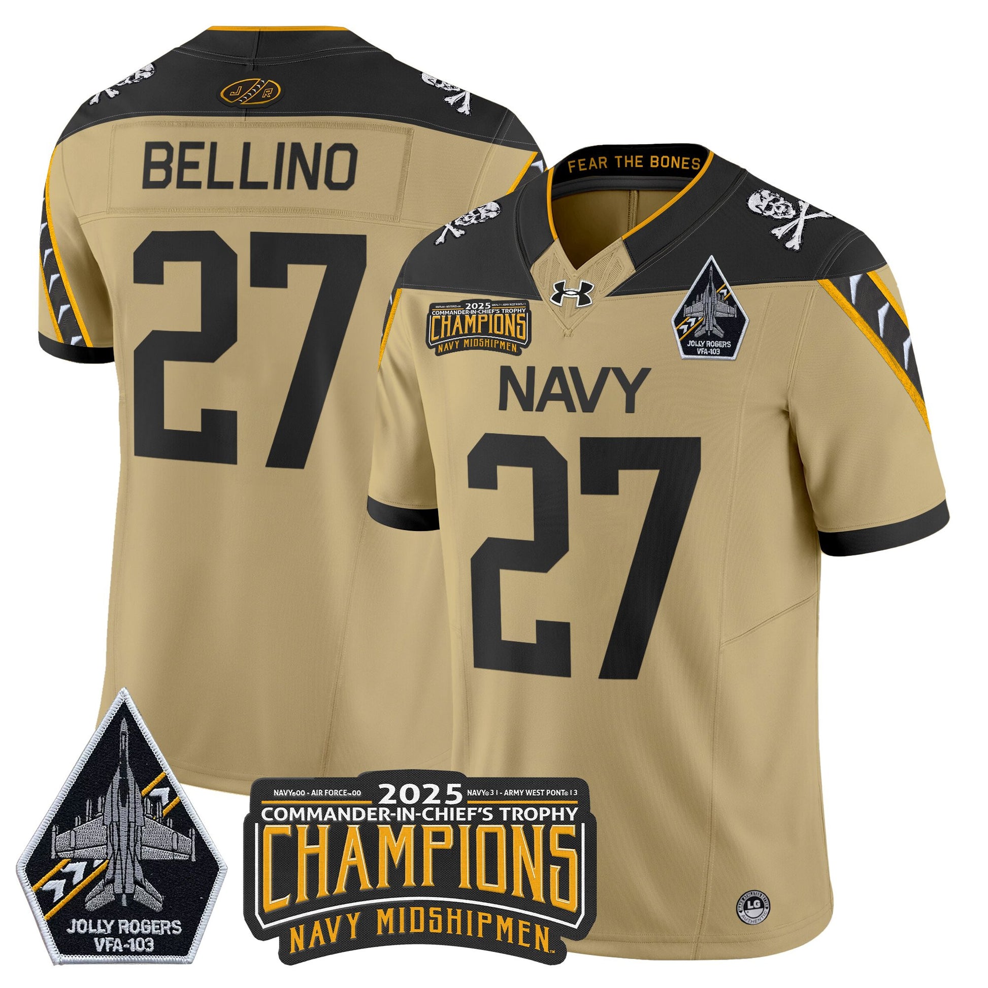 Men's Navy Midshipmen Jolly Rogers 2025 Commander-In-Chief's Trophy Champions Vapor Limited Jersey - All Stitched