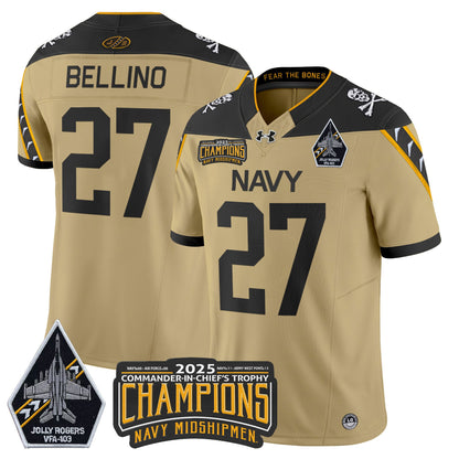 Men's Navy Midshipmen Jolly Rogers 2025 Commander-In-Chief's Trophy Champions Vapor Limited Jersey - All Stitched