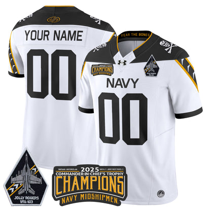 Navy Midshipmen Jolly Rogers 2025 Commander-In-Chief's Trophy Champions Vapor Limited Custom Jersey - All Stitched