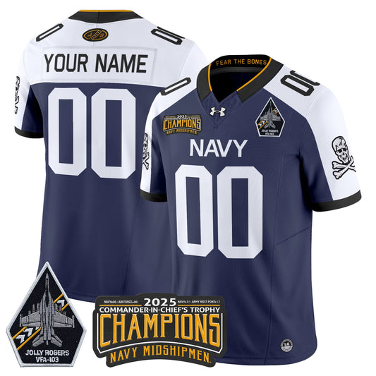 Navy Midshipmen Jolly Rogers 2025 Commander-In-Chief's Trophy Champions Vapor Limited Custom Jersey - All Stitched
