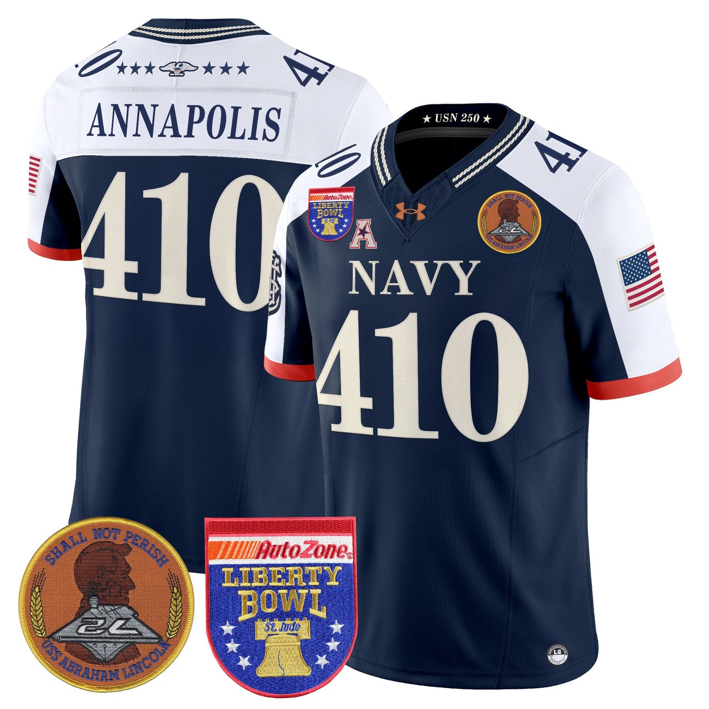 Men's Navy Midshipmen 250th Anniversary Vapor Limited Jersey - 2026 Liberty Bowl Patch - Stitched