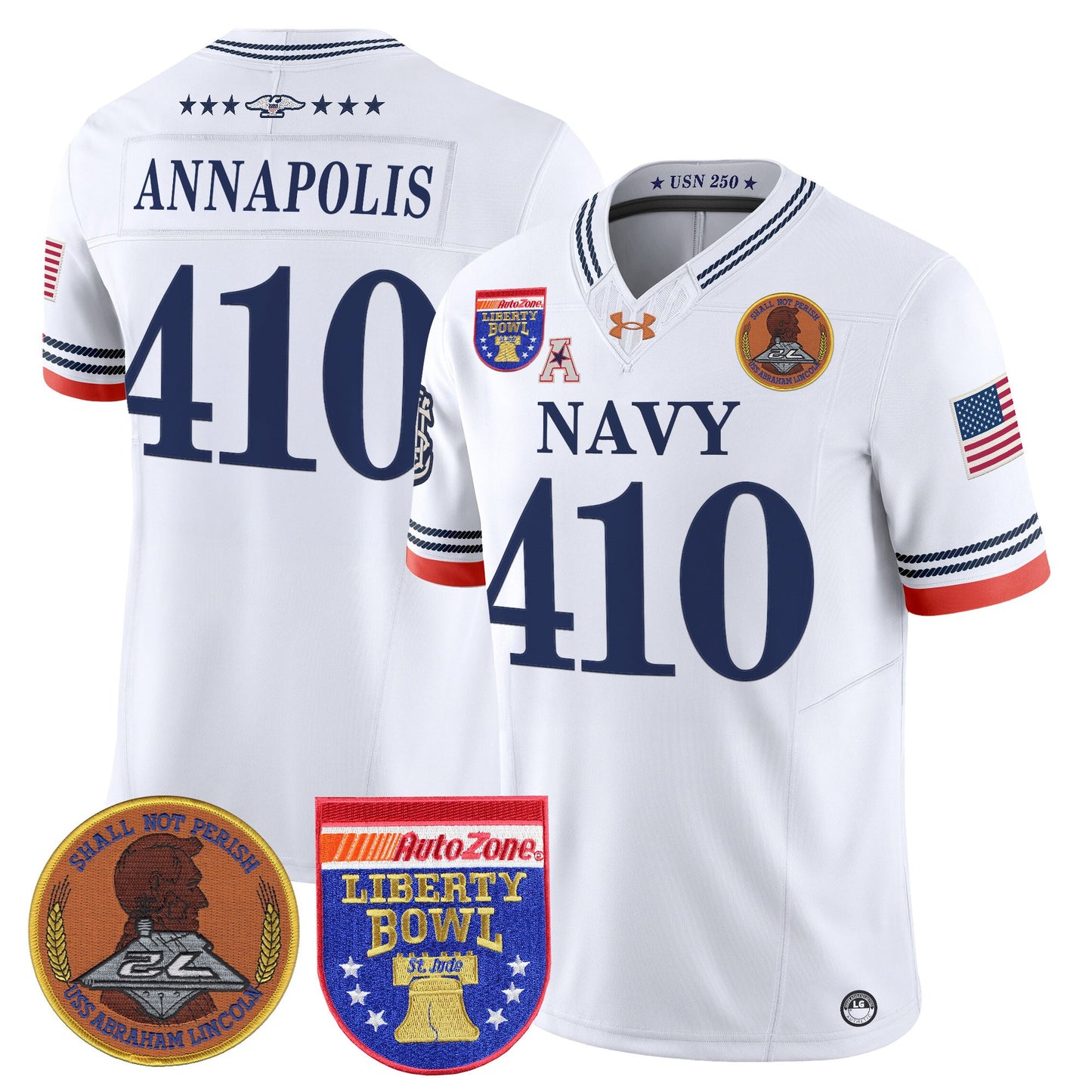Men's Navy Midshipmen 250th Anniversary Vapor Limited Jersey - 2026 Liberty Bowl Patch - Stitched